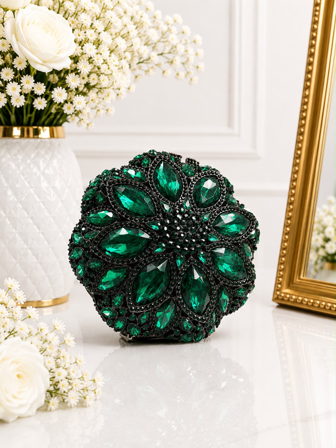 Sac minaudière rond cristaux irisés multicolores