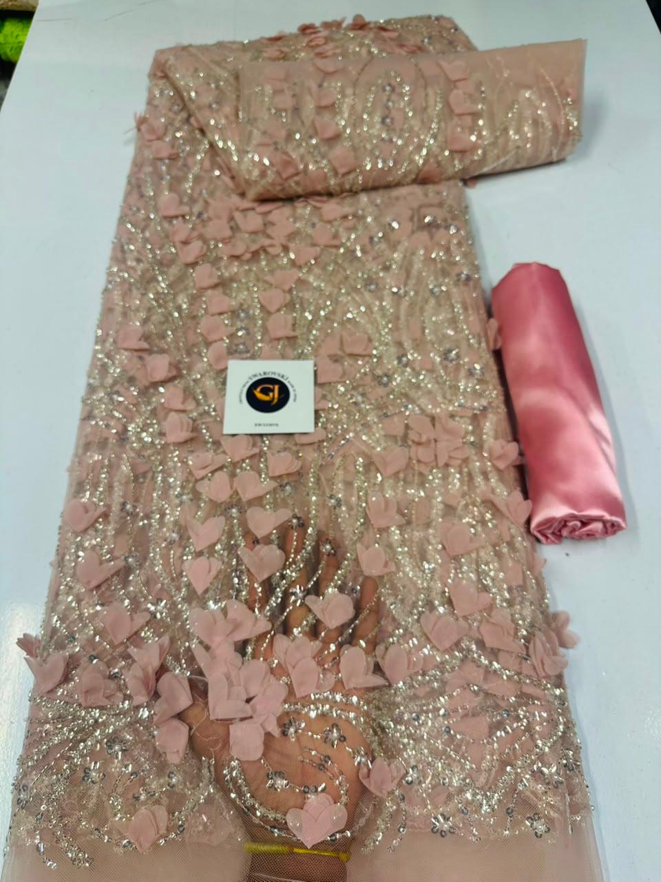tissue dentelle Rose poudre