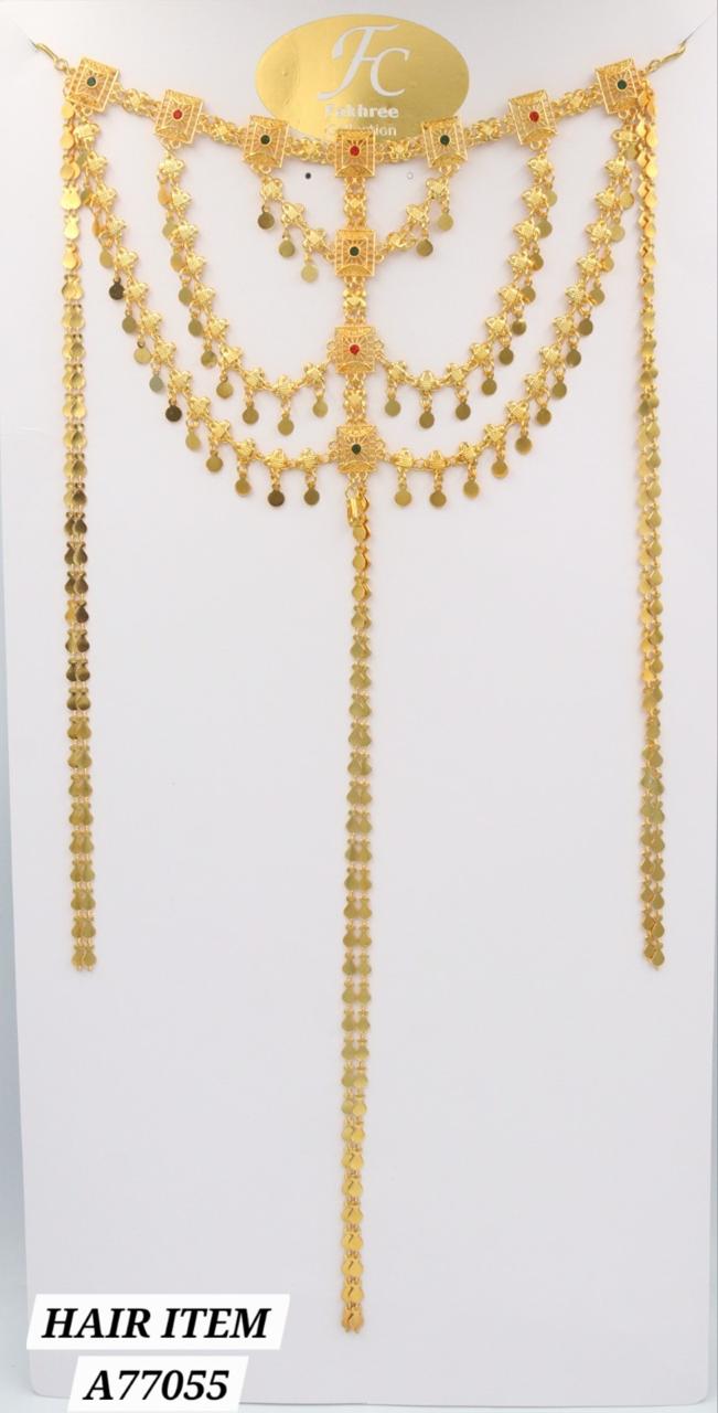 Parure bijoux dorée 5 pièces collier hexagones et sautoir floral