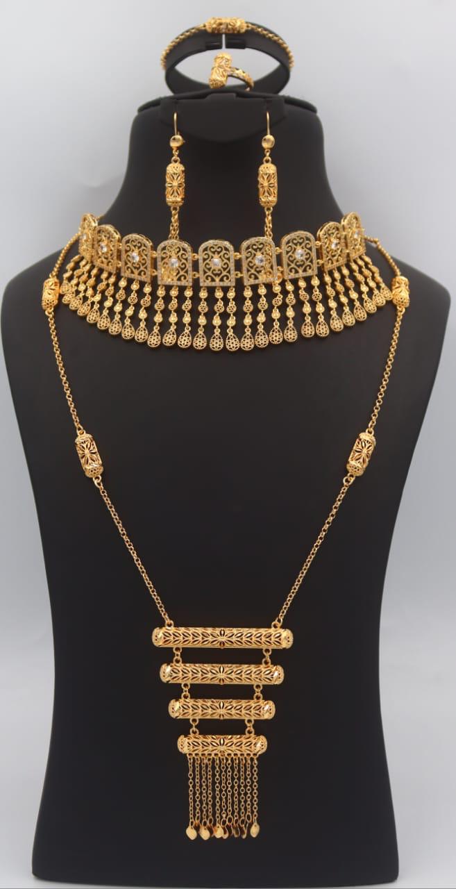 Parure collier franges dorées nid d'abeille A36930