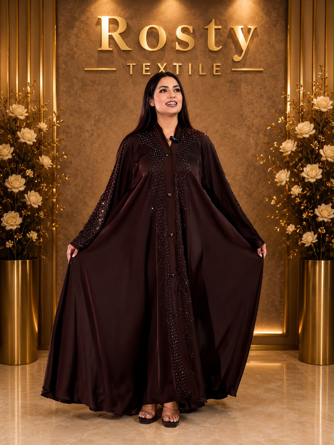 Abaya élégante marron à strass Rosty Textile