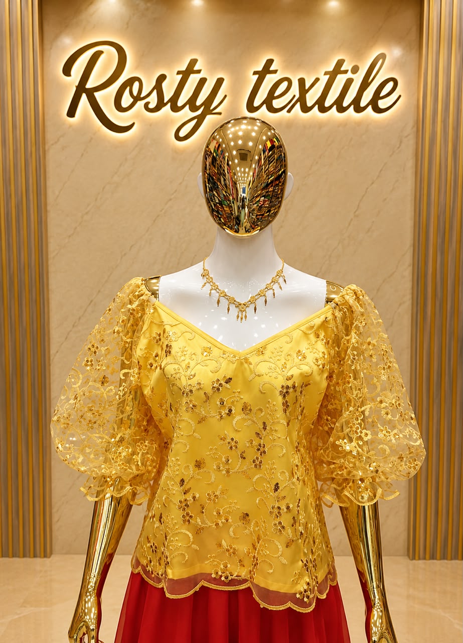 Body en Dentelle Jaune Doré – Manches Bouffantes