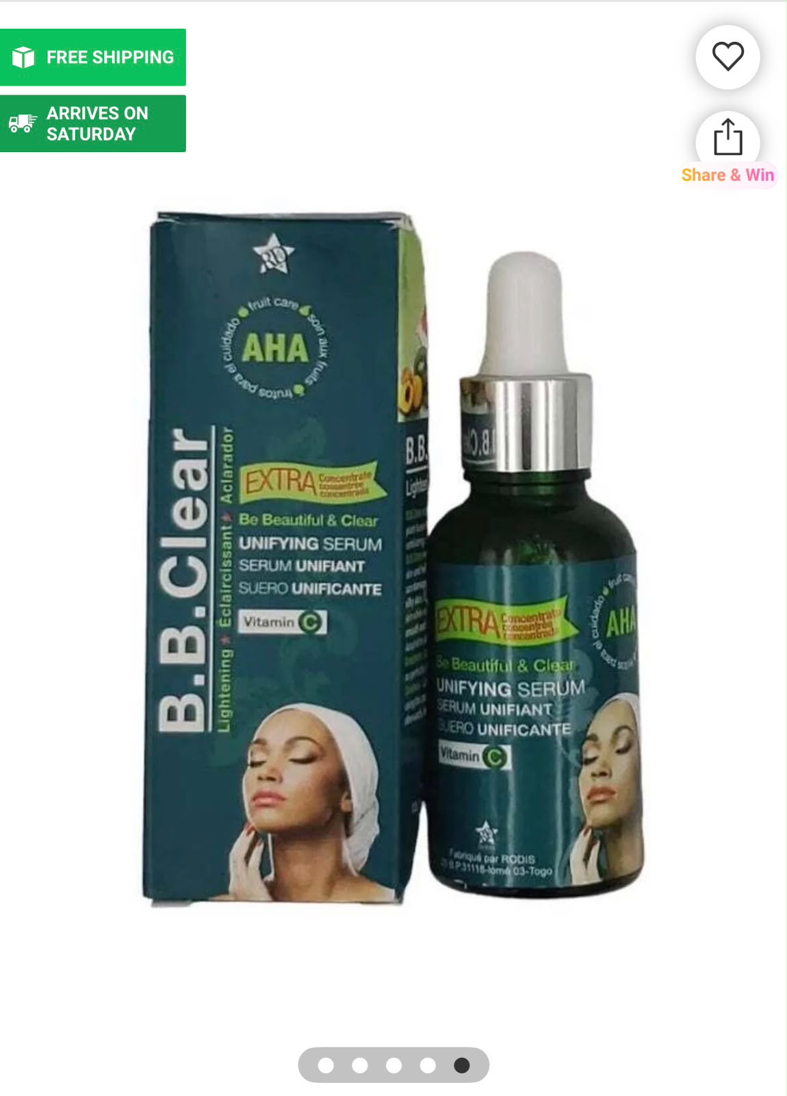 Sérum B.B. Clear AHA Extra unifiant à la vitamine C avec pipette