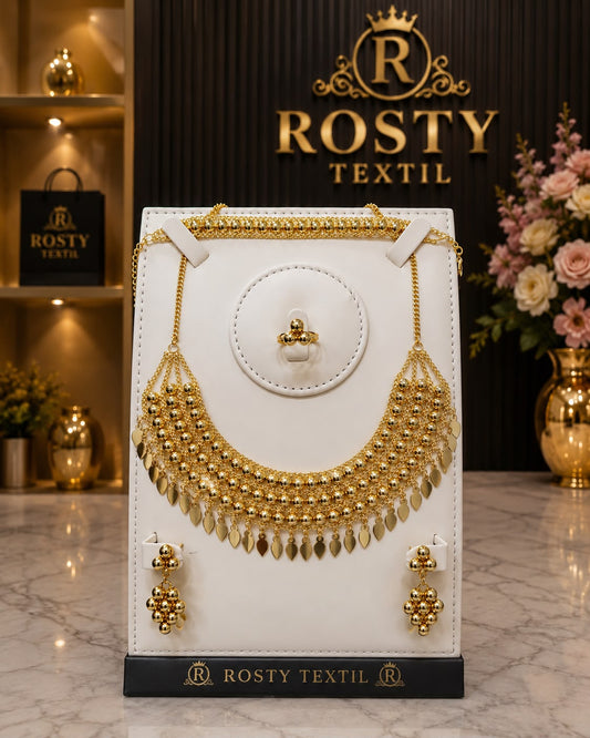 Set collier perles dorées parure royale Rosty Textil
