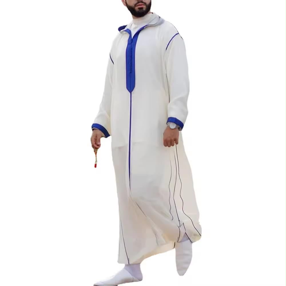 Kandoura beige manches courtes broderie traditionnelle homme