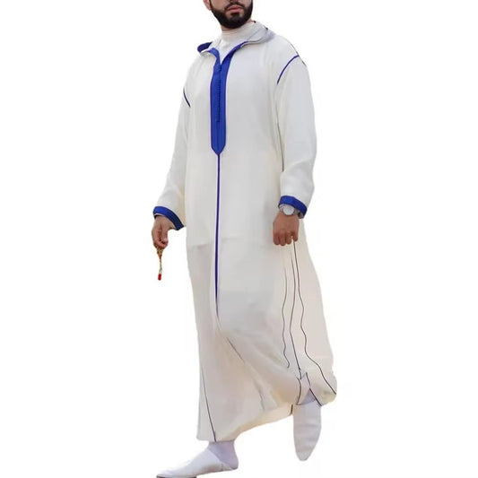 Kandoura beige manches courtes broderie traditionnelle homme