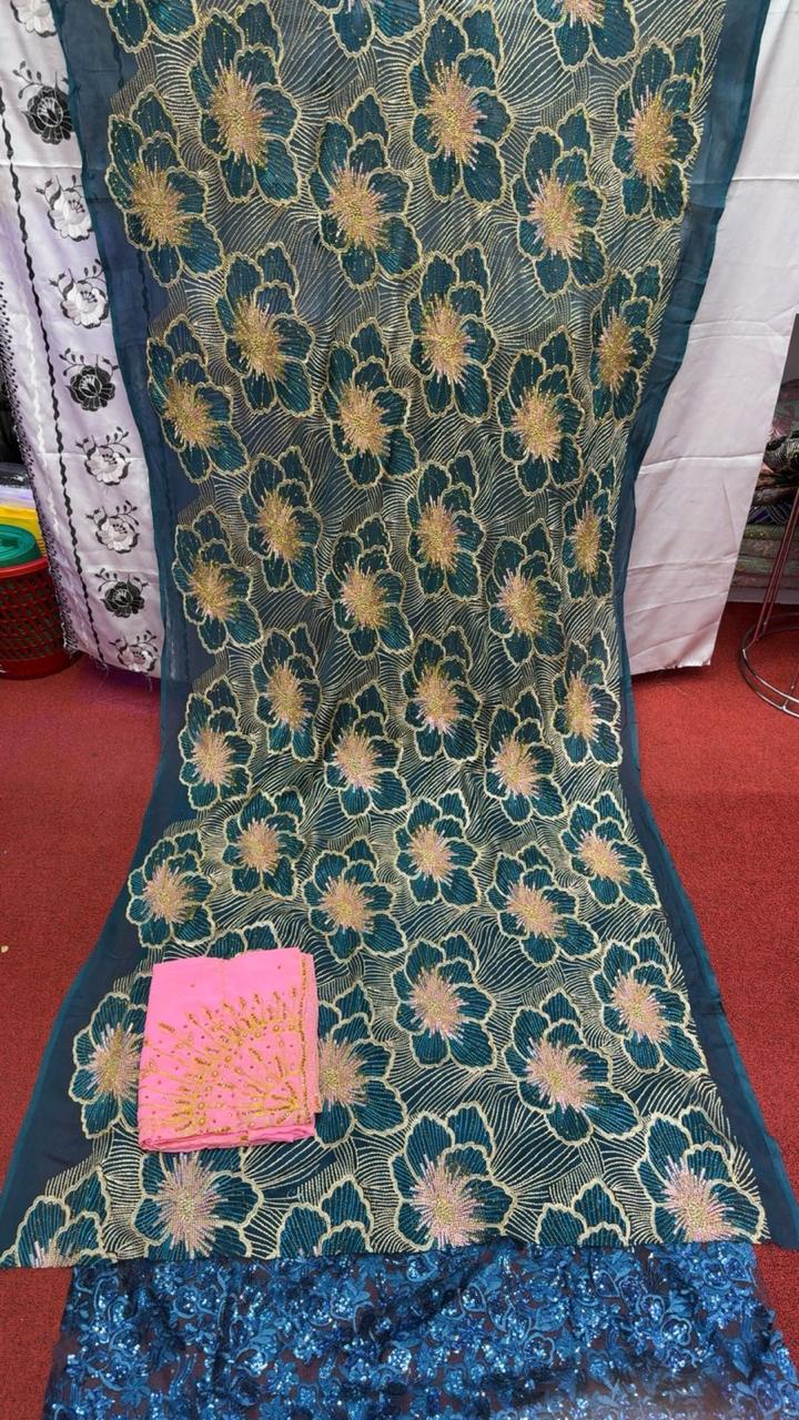 Salouva 3PICE - Vert canard broderie florale dorée