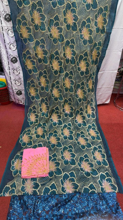 Salouva 3PICE - Vert canard broderie florale dorée