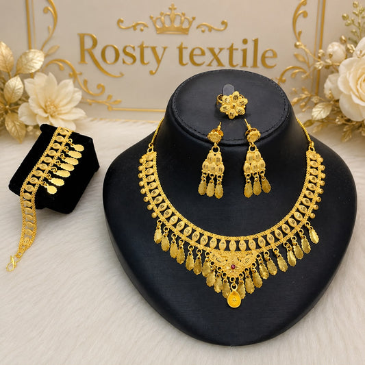 Set collier perles rondes dorées parure prestige Rosty Textil