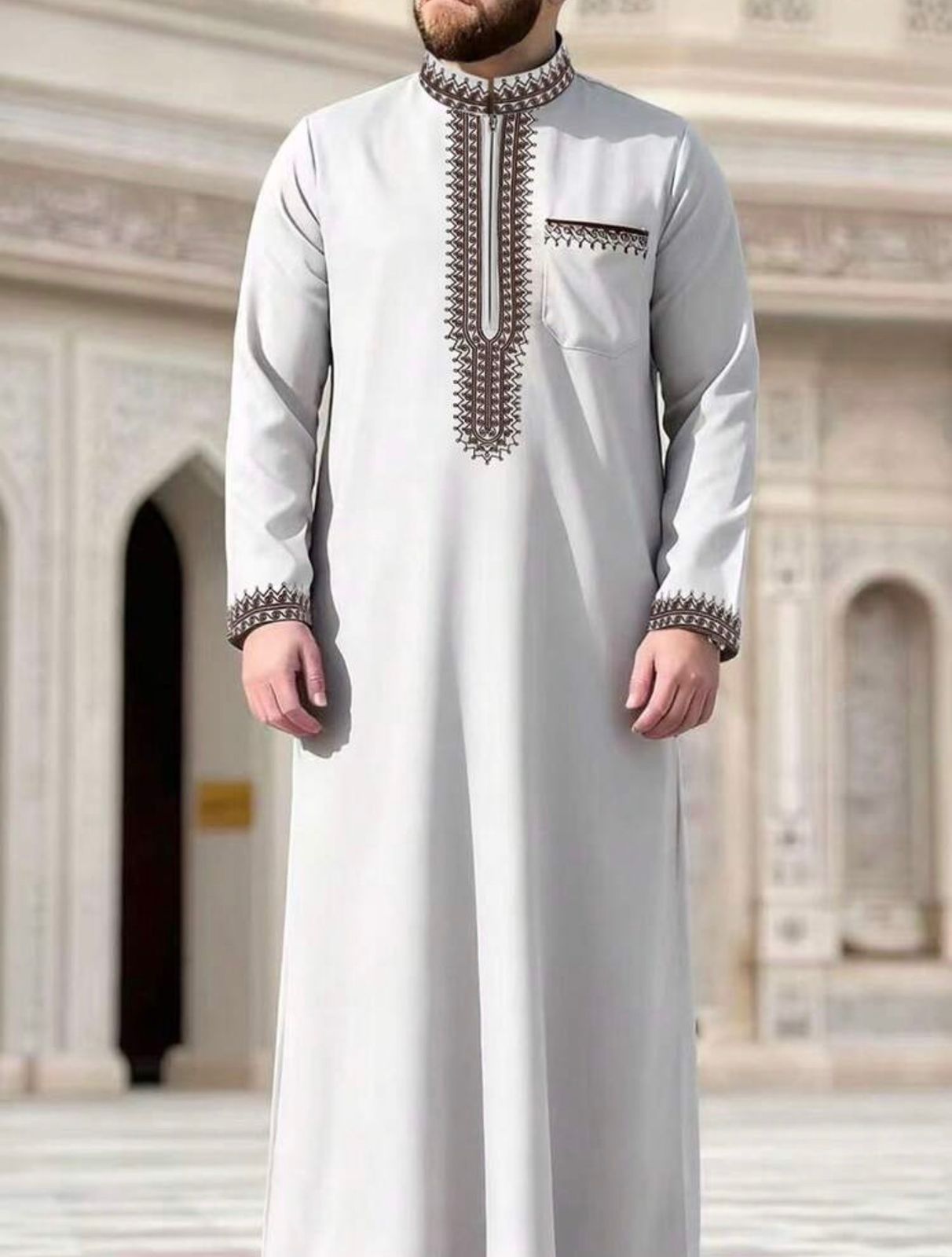 Thobe gris anthracite col mandarin boutons arabes