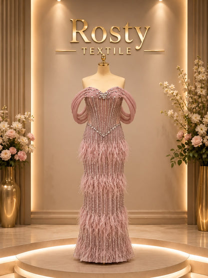Robe de soirée noire sirène cristaux géométriques manches cape longues Rosty Textile