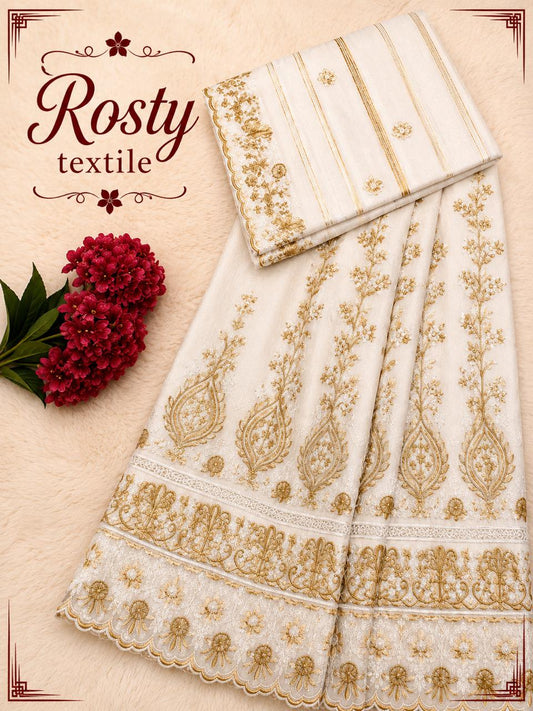 Salouva blanc brodée dorée motifs floraux médaillons et arabesques