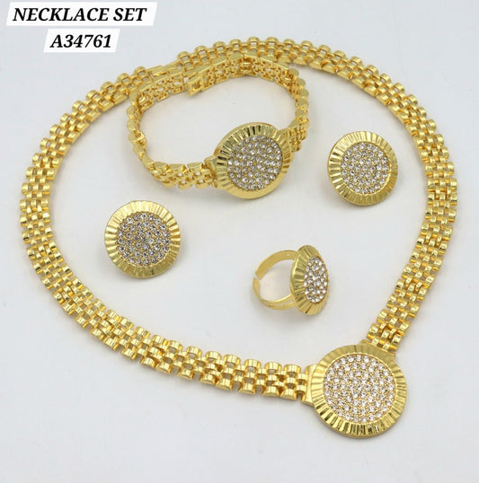 Parure collier long plaqué or boules texturées A34839