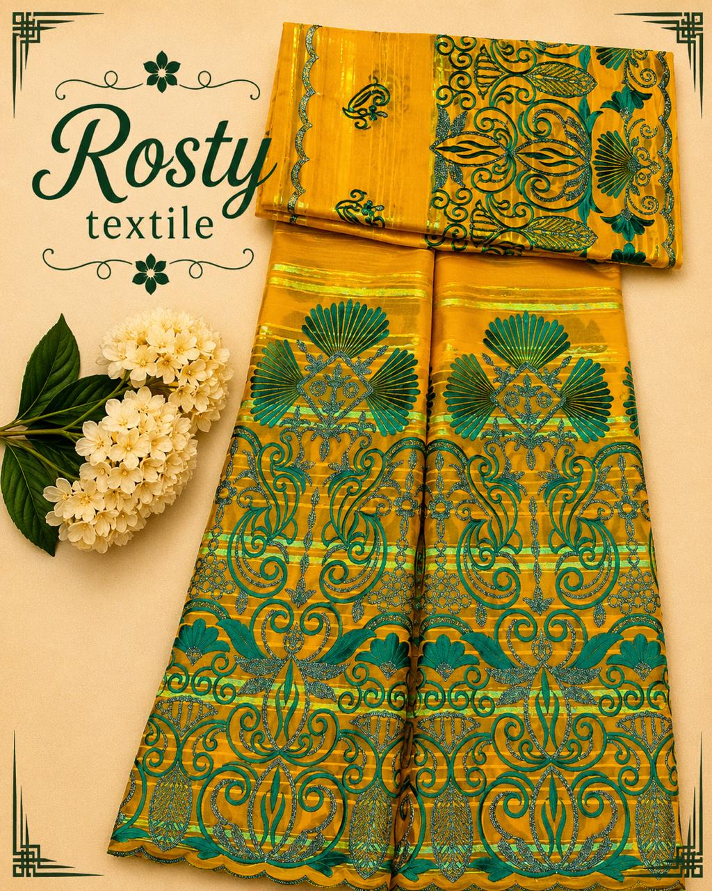 Salouva blanc brodée vert olive motifs herbes feuillages et tiges naturels