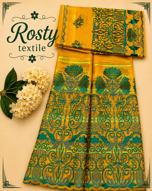 Salouva blanc brodée vert olive motifs herbes feuillages et tiges naturels