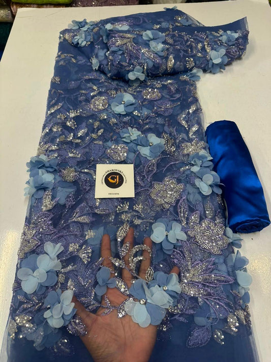 TISSU DENTELLE bleu marine