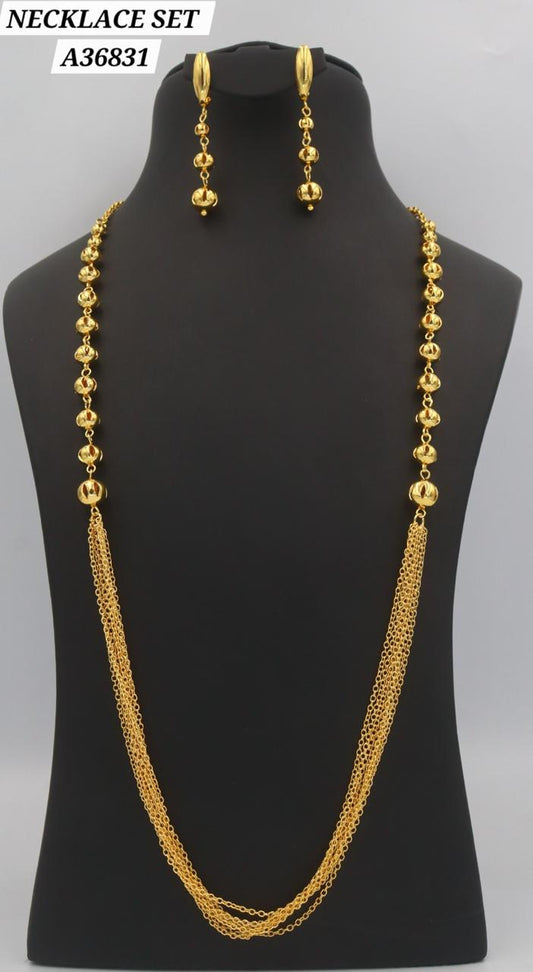 Parure collier long boules dorées chaînes multiples A36831