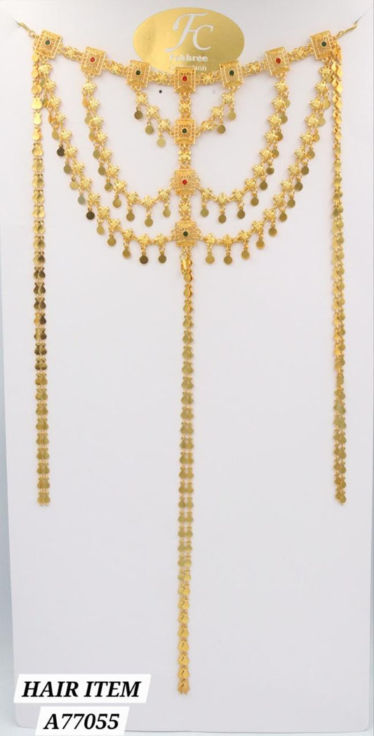 Parure bijoux dorée 5 pièces collier hexagones et sautoir floral