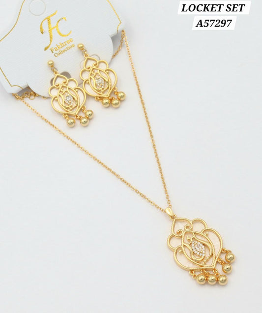 Parure collier pendentif arabesque plaqué or A57297