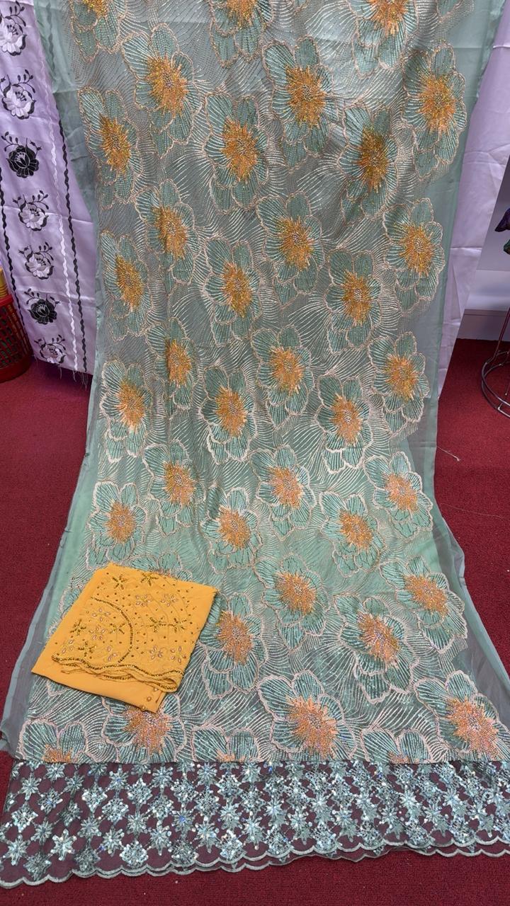 Salouva 3PICE - Bleu royal broderie vert et or
