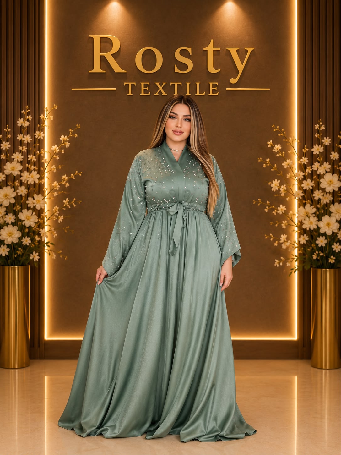 Abaya marron appliqués bicolores Rosty Textile