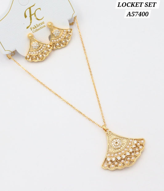 Parure choker set doré pendentifs ovales zircons baguette réf A35398