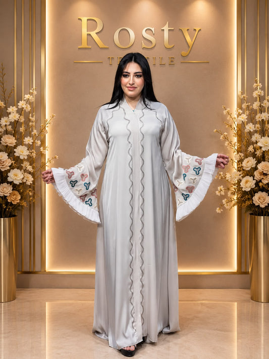 Abaya Blanche Argentée à Strass