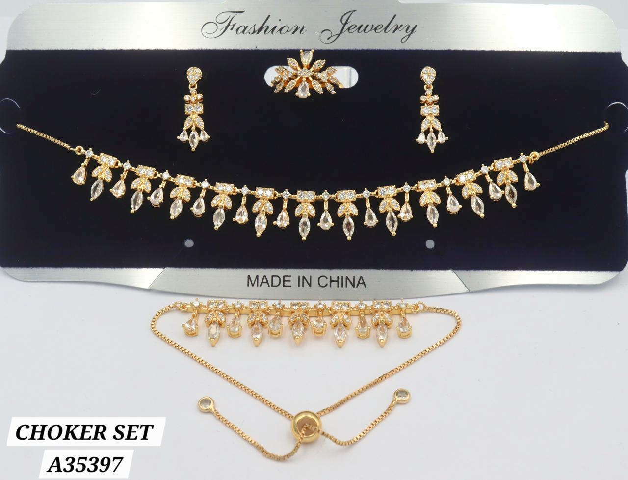 Parure choker set doré zircons baguette et perles édition prestige
