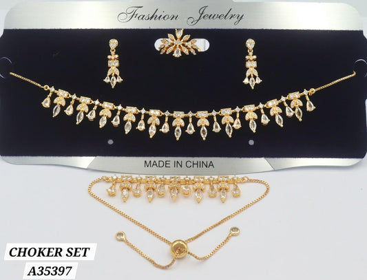 Parure choker set doré zircons baguette et perles édition prestige