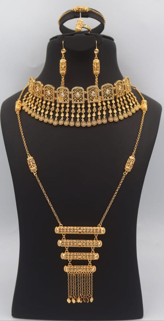 Parure collier franges dorées nid d'abeille A36930