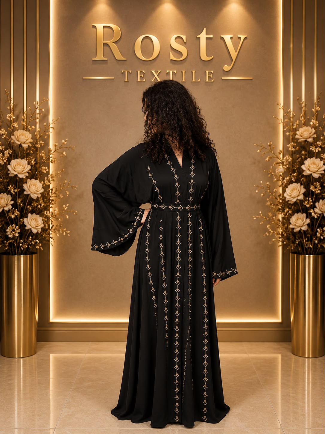 Abaya bordeaux brodée dorée Rosty Textile
