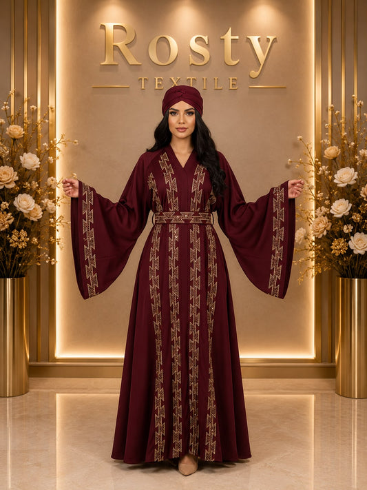 Abaya noire brodée dorée Rosty Textile