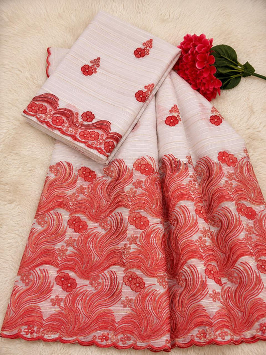 Salouva blanc et rouge corail vagues brodée avec perles