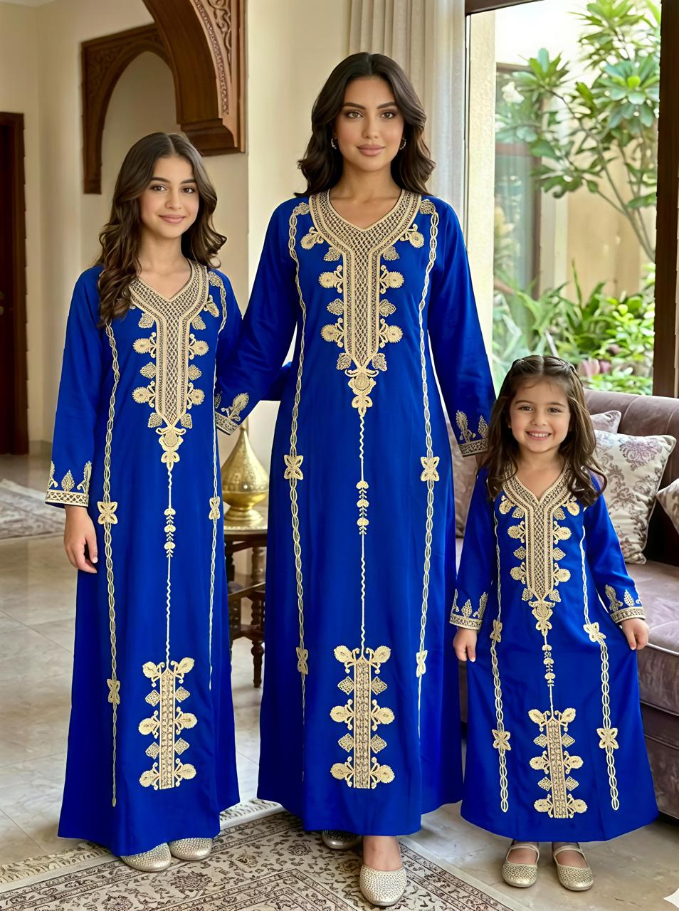 Bubu longue prune pour femme avec broderie géométrique multicolore
