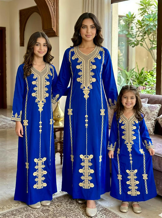 Bubu longue prune pour femme avec broderie géométrique multicolore