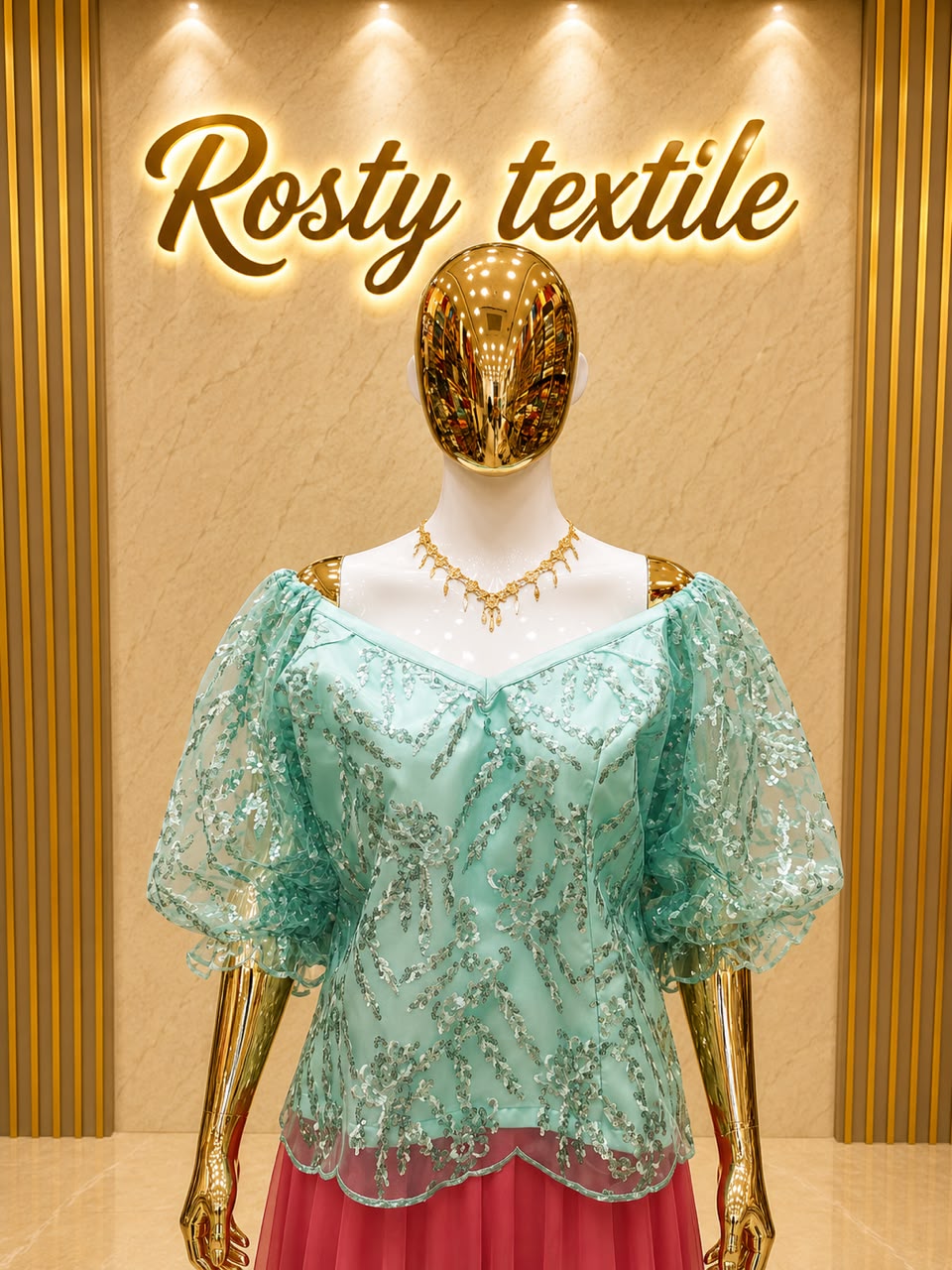 Body en Dentelle Vert Menthe – Manches Bouffantes