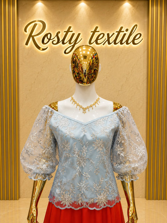 Body en Dentelle Bleu Ciel – Manches Bouffantes