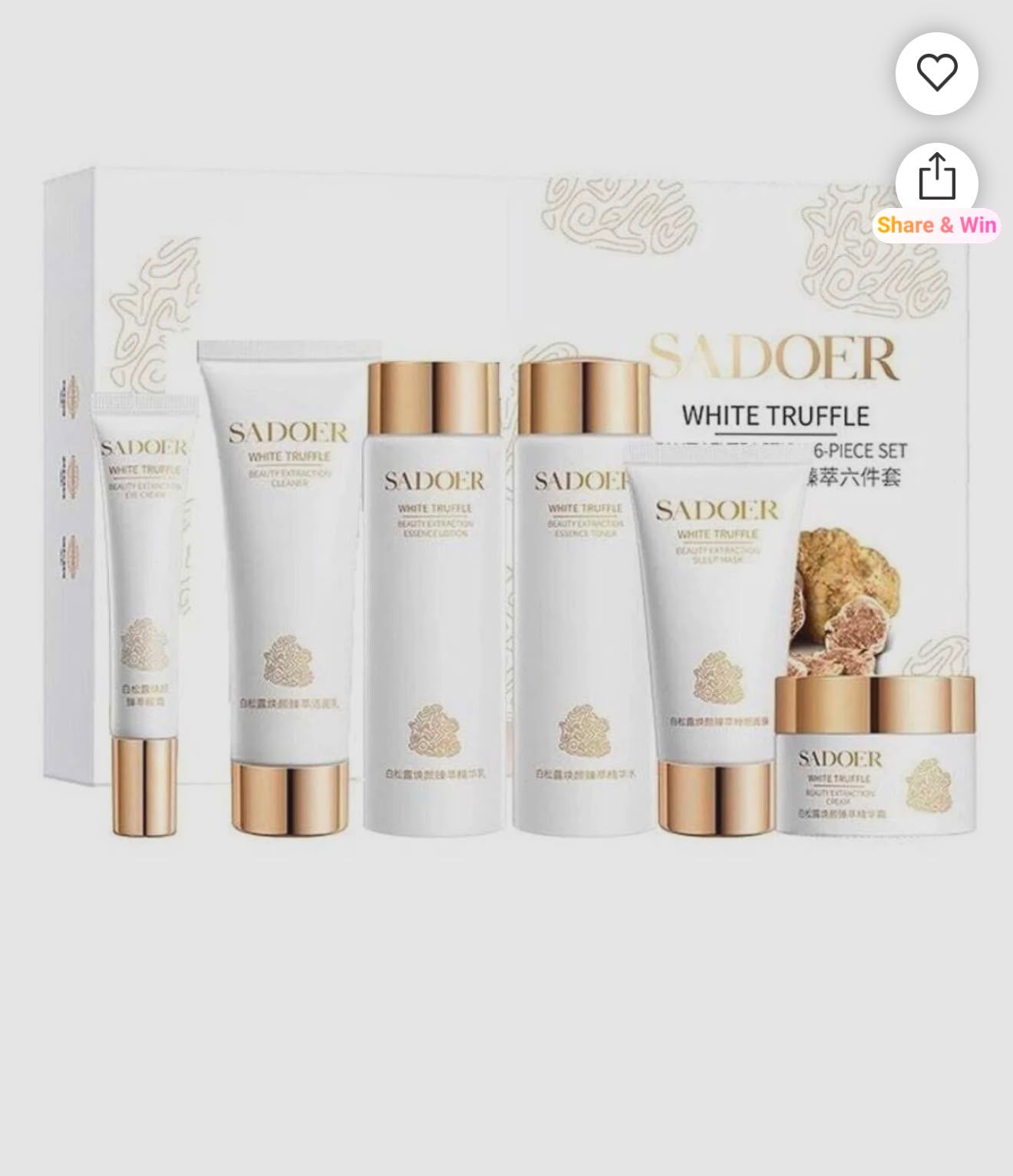 Coffret Sadoer White Truffle 6 pièces en blanc et doré pour les soins du visage