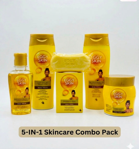Coffret Eggy Skin 5-en-1 avec huile, lotion, gel douche, savon et crème