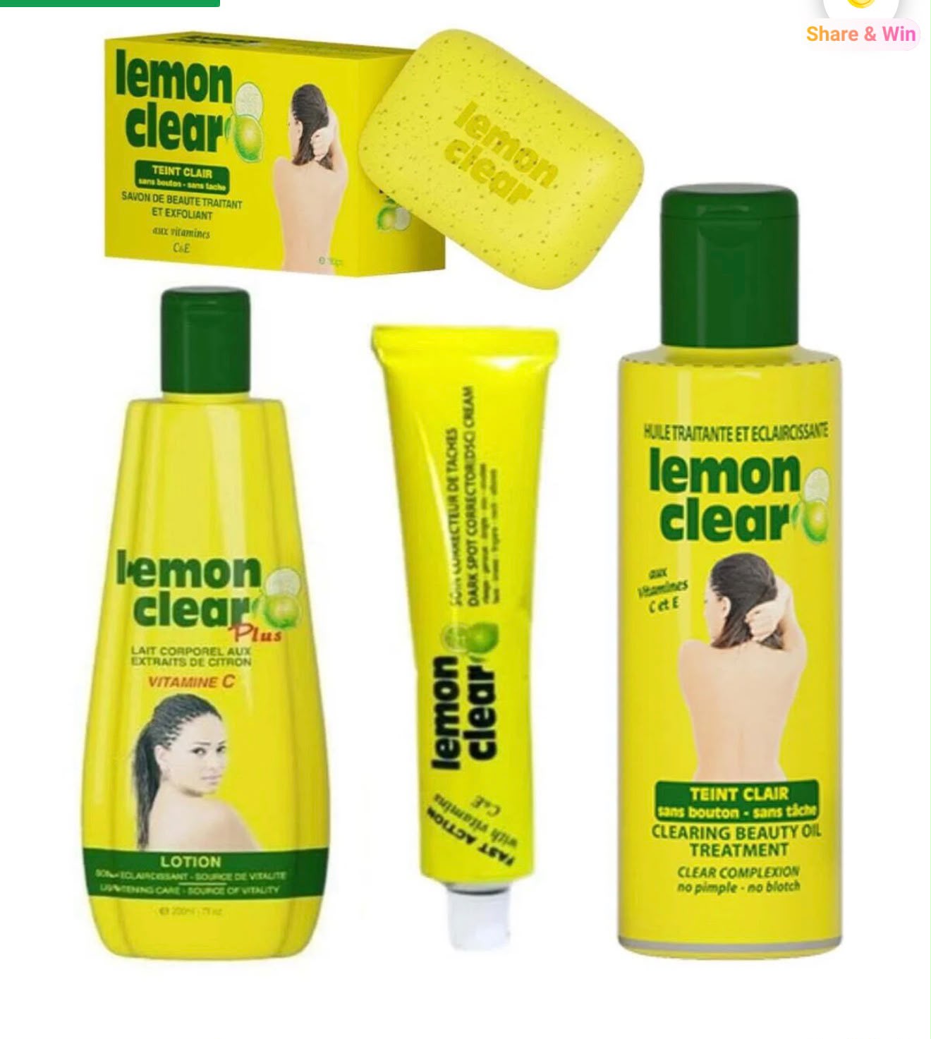 Coffret Lemon Clear 4-en-1 avec savon, lotion, crème et huile de soin