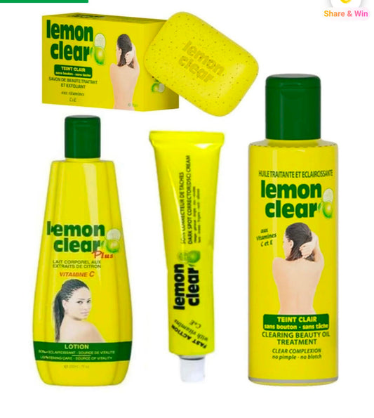 Coffret Lemon Clear 4-en-1 avec savon, lotion, crème et huile de soin