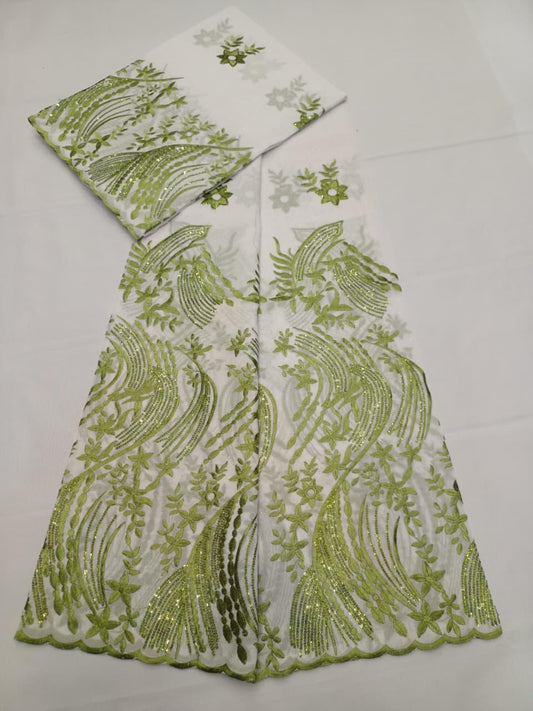 Tissu dentelle africain champagne avec motifs flammes argentées