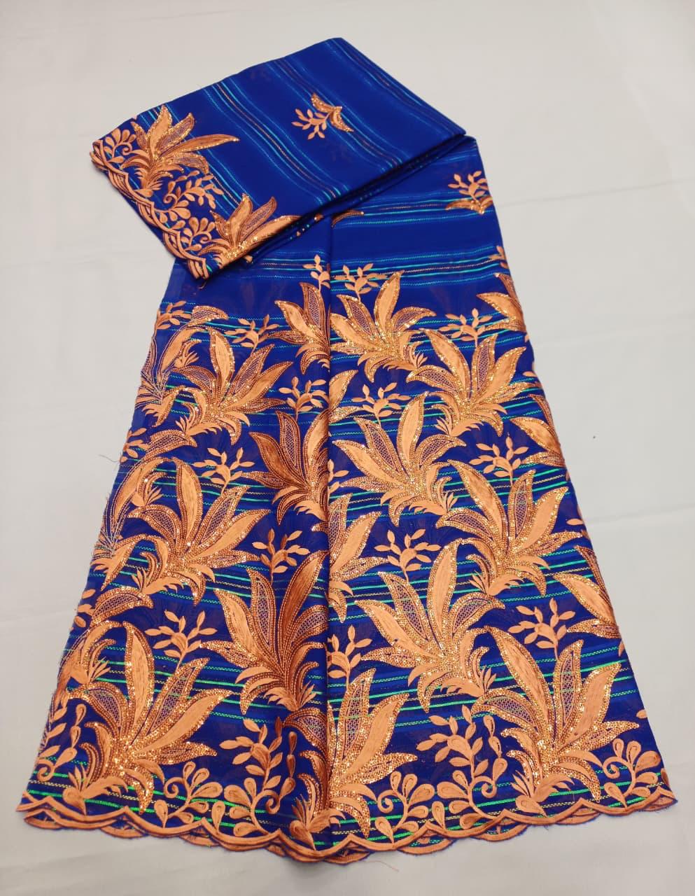 Tissu dentelle africain citron avec broderies florales